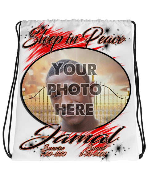 PT004 Photo Picture on airbrushed personalized custom name Heavens gate RIP clouds customized colors Printed choose own writing  Drawstring Backpack