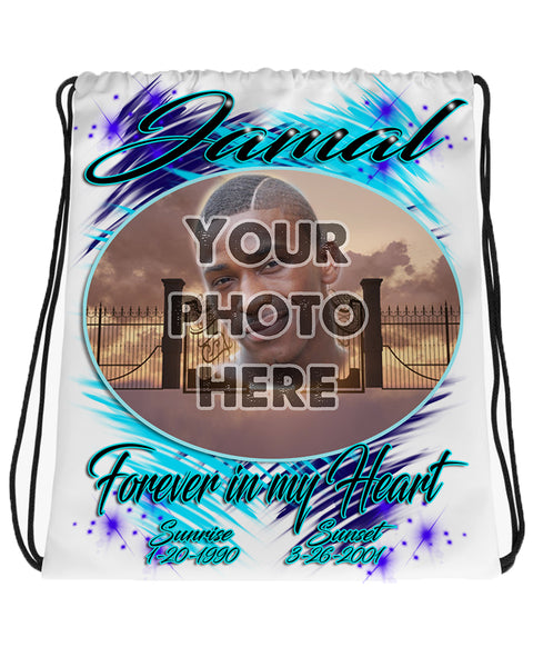 PT006 Photo Picture on coaster airbrushed personalized custom name Heavens gate RIP clouds customized colors Printed choose own writing  Drawstring Backpack