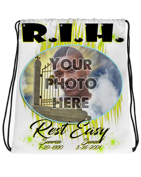 PT007 Photo Picture on airbrushed personalized custom name Heavens gate RIP clouds customized colors Printed choose own writing  Drawstring Backpack