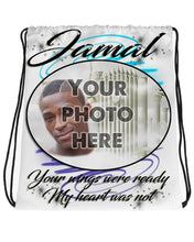 PT008 Photo Picture on , mug airbrushed personalized custom name Heavens gate RIP clouds customized colors Printed choose own writing  Drawstring Backpack